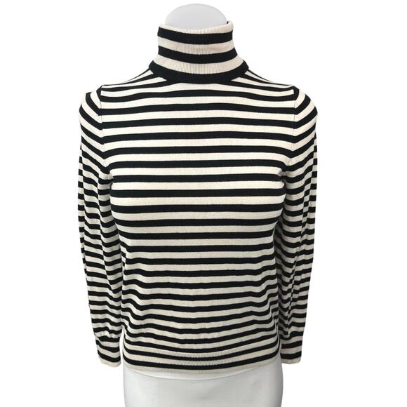 H&M Black White Striped Knit Turtleneck Long Sleeve Pullover Sweater Top Size S - Picture 1 of 4